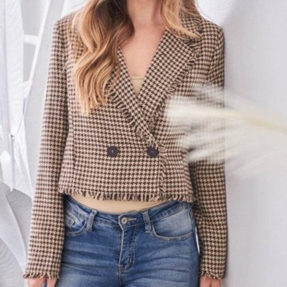 work chic houndstooth plaid print fringe detailed - Picture 2 of 7